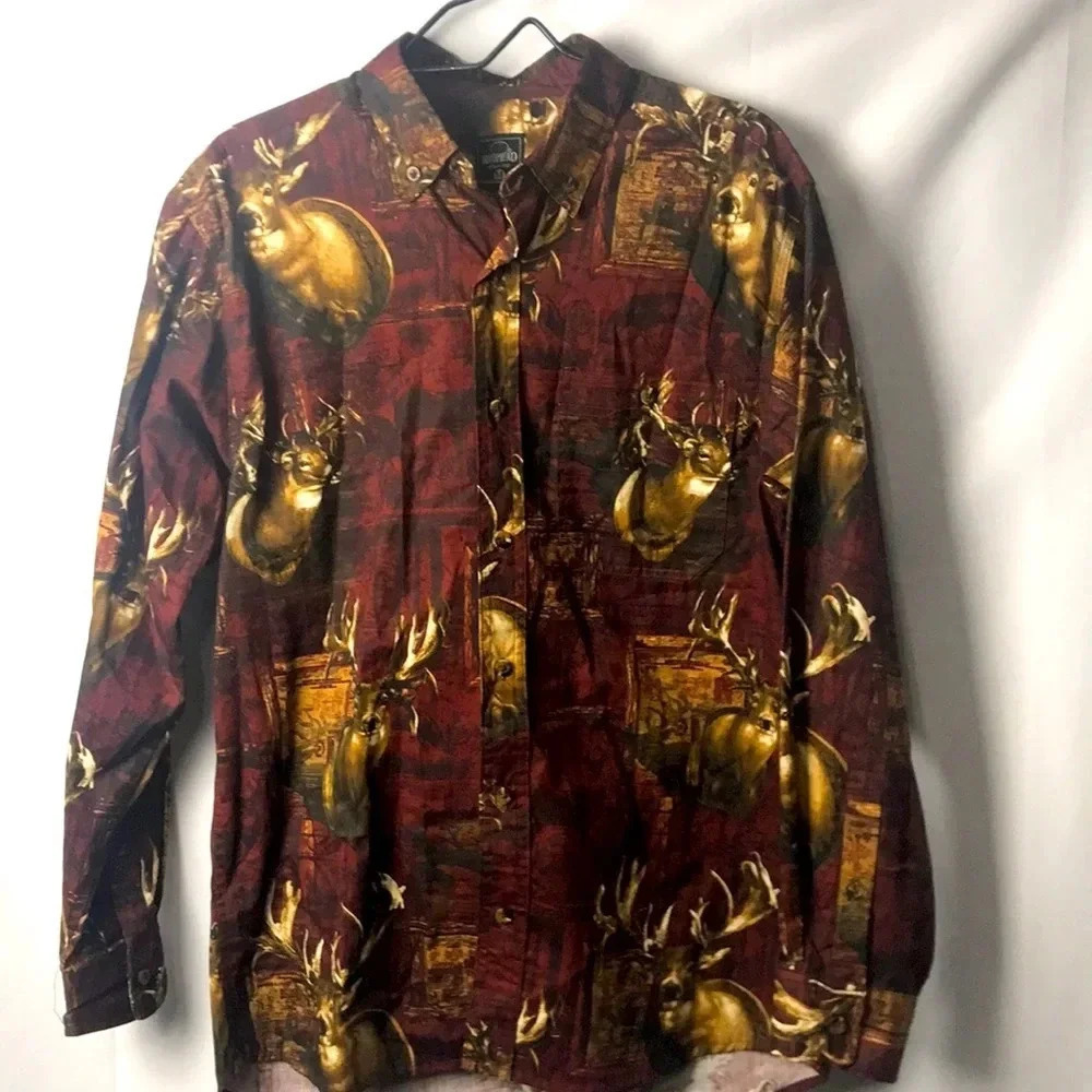 EUC RED HEAD MENS SIZE MEDIUM MAROON‎ DEER DESIGN LONG SLEEVE 100% COTTON…
